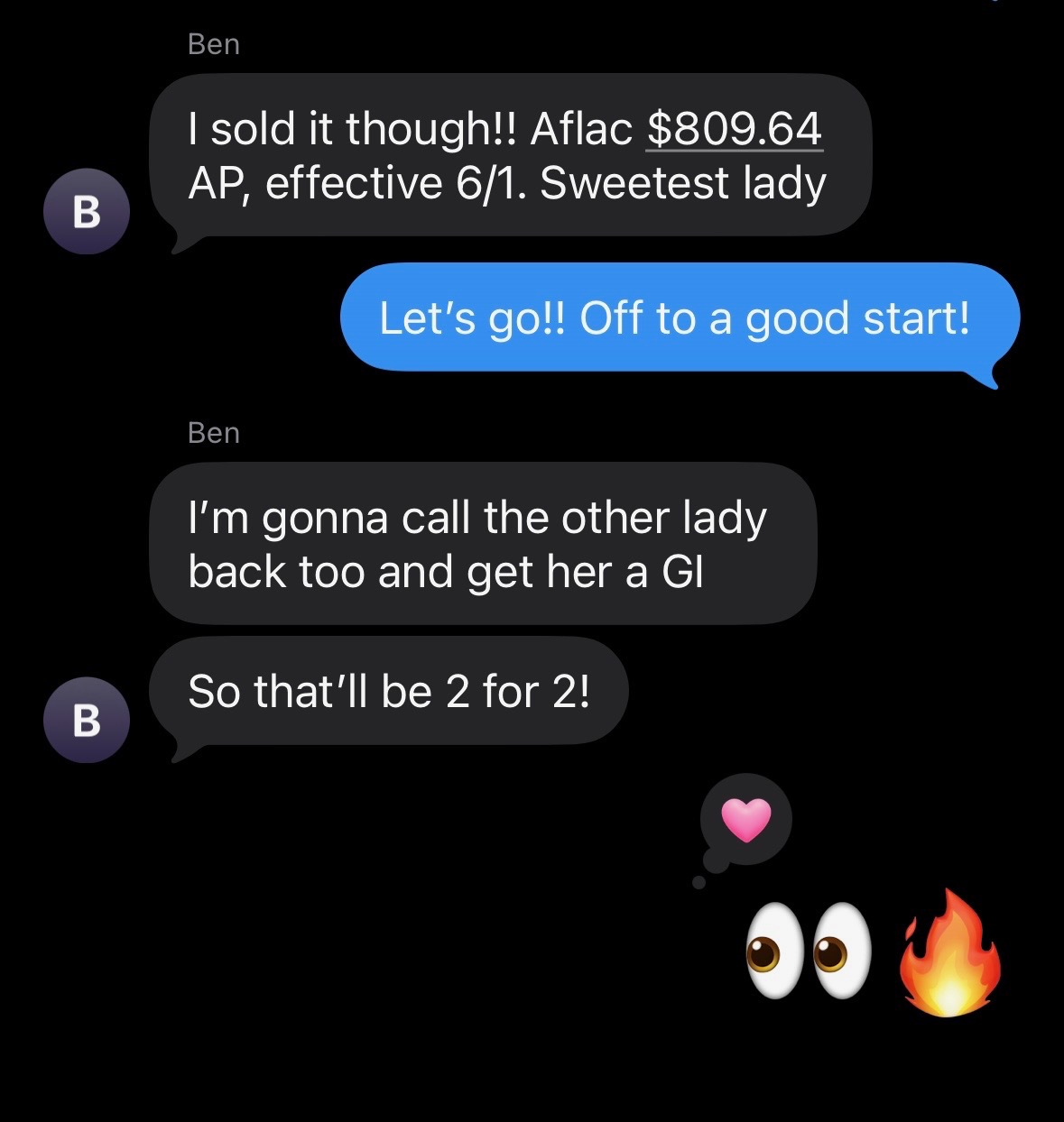 Customer-reported sale, $809 AP